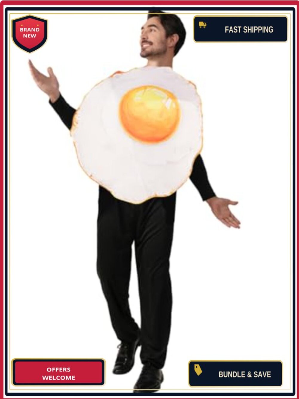 Adult Fried Egg Costume Tunic Funny Food Halloween Party Cosplay